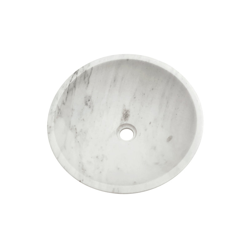 White Natural Marble Bathroom Vessel Sink, White