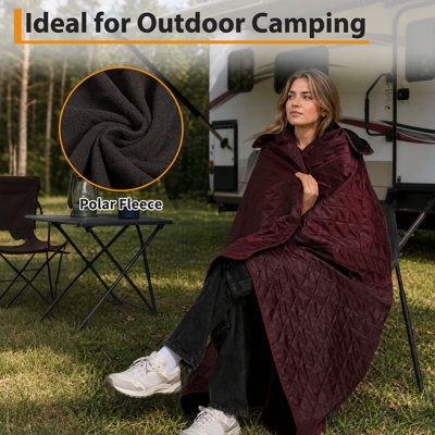 Couverture de camping d'extérieur à capuchon de style poncho, tapis de pique-nique en polyester imperméable 210T 78,7 po x 55,1 po avec doublure en molleton doux, jetable en noir, bleu marine et bourgogne pour la randonnée et les voyages