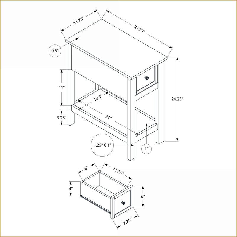 Table basse en placage gris lavé peu encombrant - table d'appoint étroite à 2 niveaux avec plateau facile à nettoyer Rangement