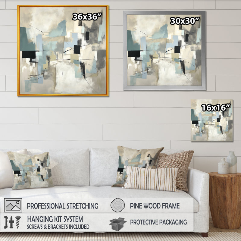 «Beige and Grey Unianted Creativité II», impression sur toile, Encadrement doré, H 30 po x l 30 po x P 1 po
