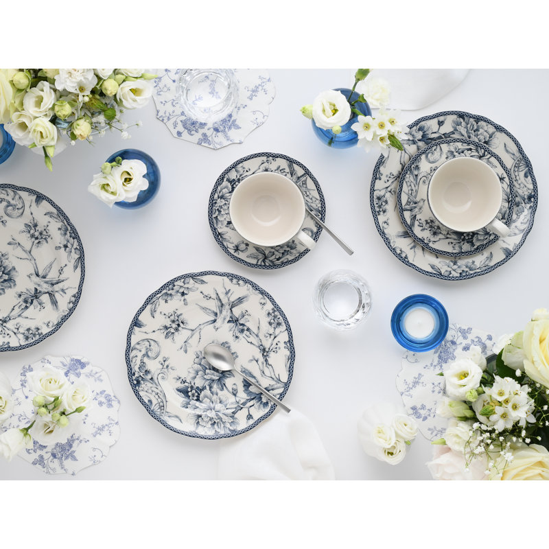 Adelaide Piece Porcelain China Dinnerware Set - Service for 4, Blue/​White