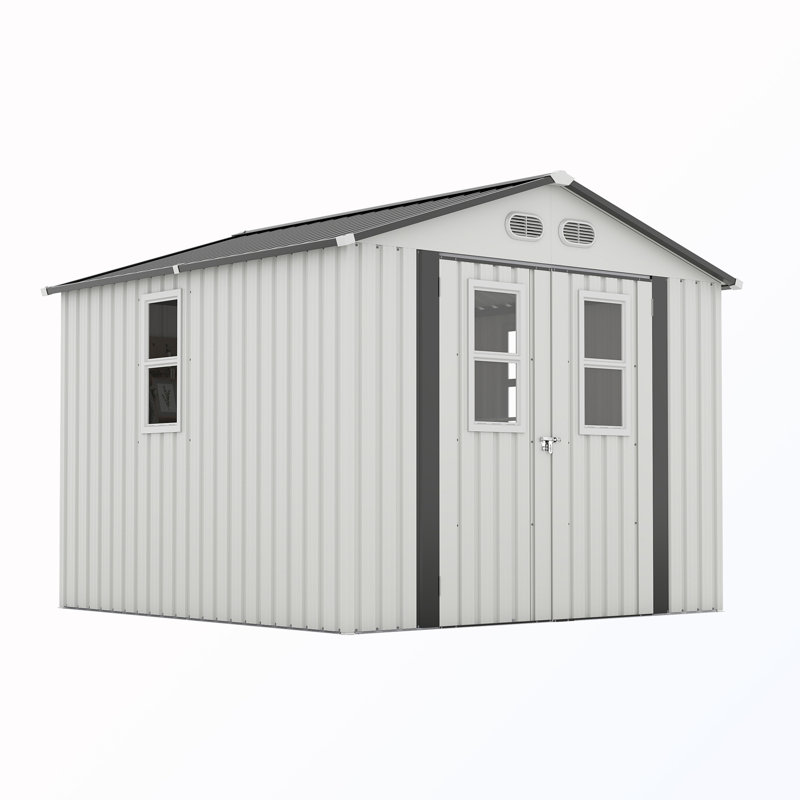 Remise de toit inclinée avec portes verrouillables, fenêtres et évent, Blanc
