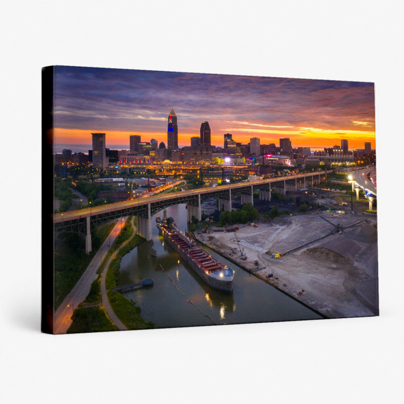 Cleveland Skyline Freight - Art mural sur toile paysage, L 10 po x H 8 po