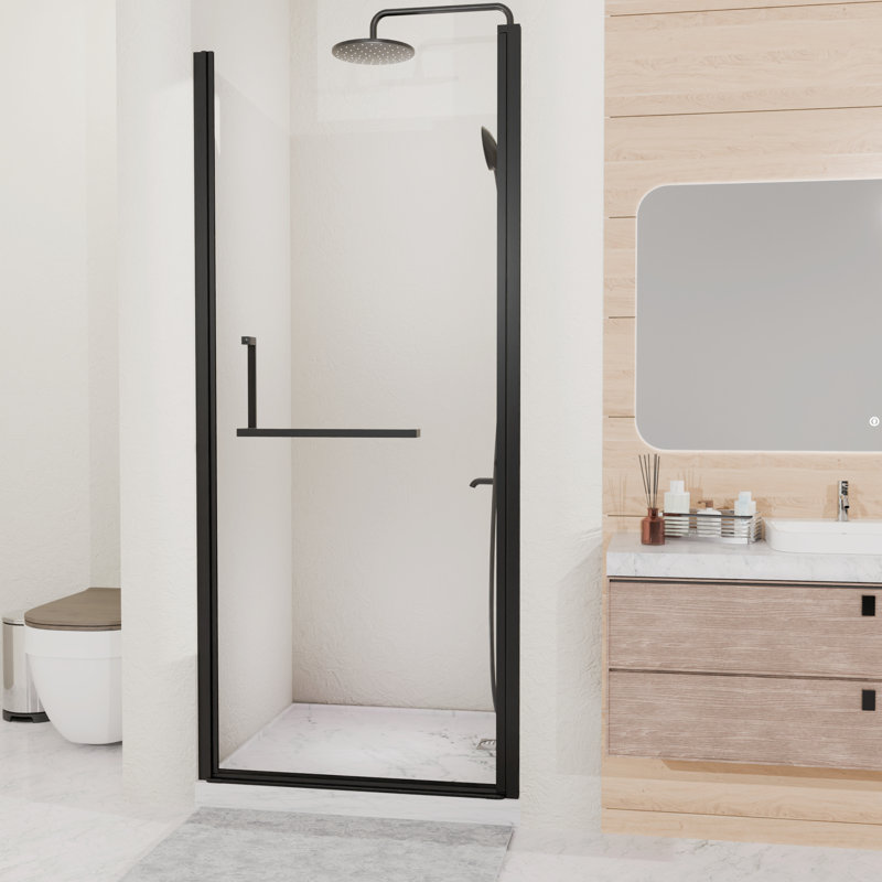 Porte de douche semi-sans cadre pivotante noir mat