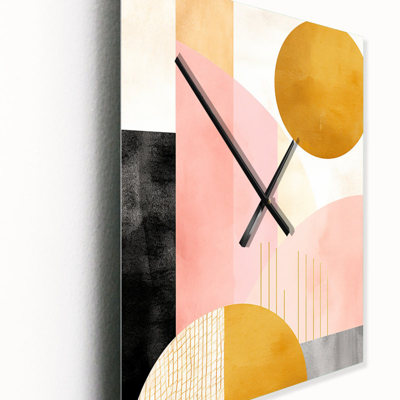 Pleine lune pleine floraison rétro or rose - très grandes horloges murales géométriques modernes, H 32 po x l 24 po x P 1 po