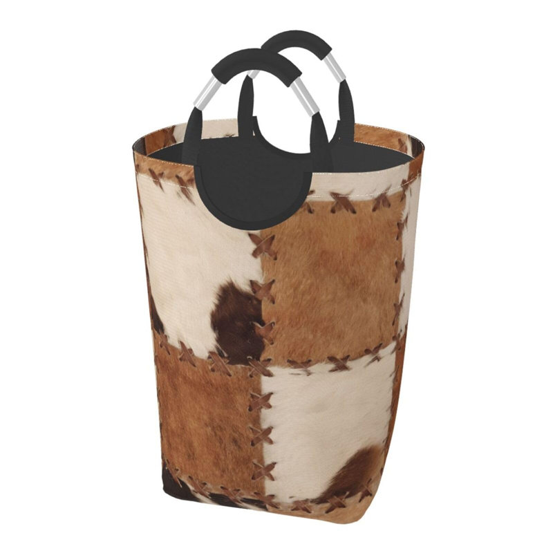 Panier à linge, panier à linge en cuir de vache, paniers pliables avec sac de panier à linge sale, 50 L (brun)