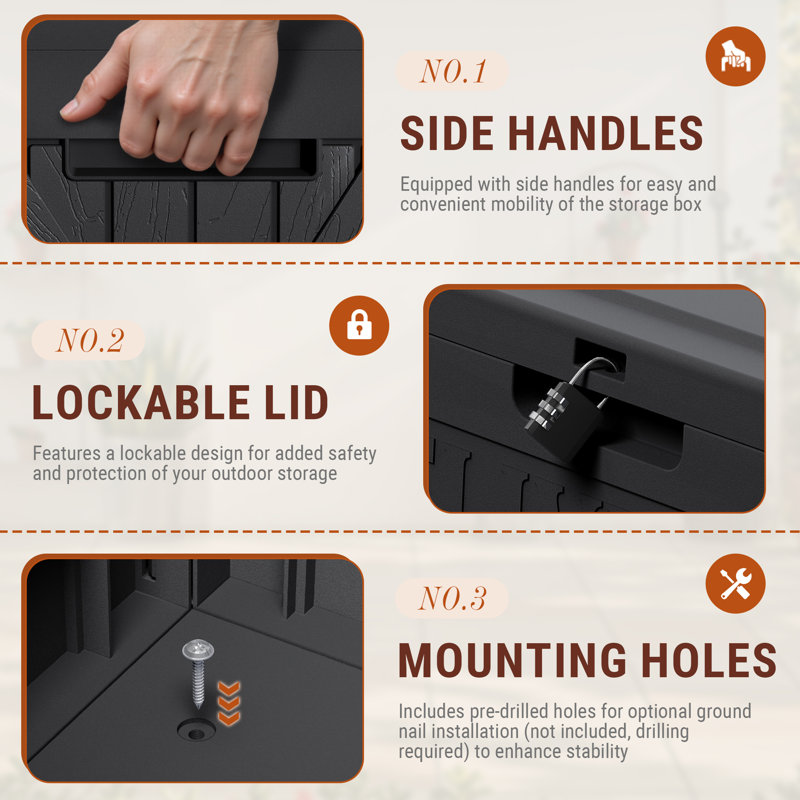 48 Gallon Lockable Resin Package Delivery Box With Lockable Secure, Black
