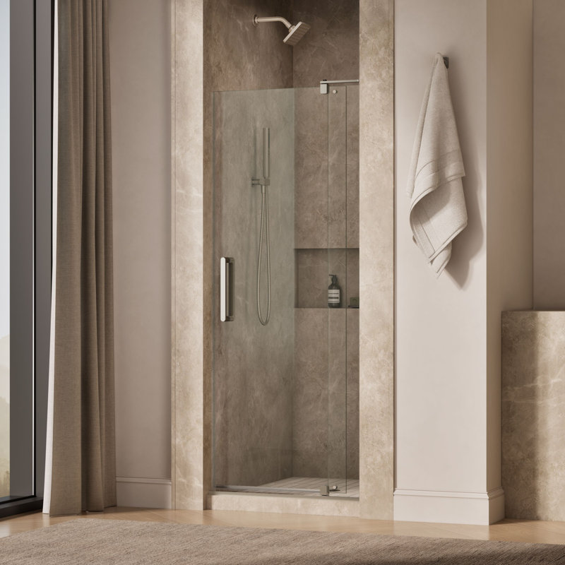 Revel 36'' x 74'' Pivot Shower Door with CleanCoat Technology, Anodized Brushed Nickel