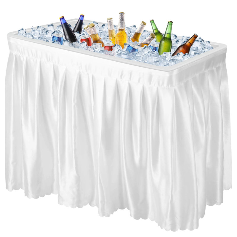 Foldable Ice Cooler Table   440 Lbs Capacity Hdpe Top With Drainage Hose, Removable Skirt & Storage Shelf For Party, Wedding & Bbq