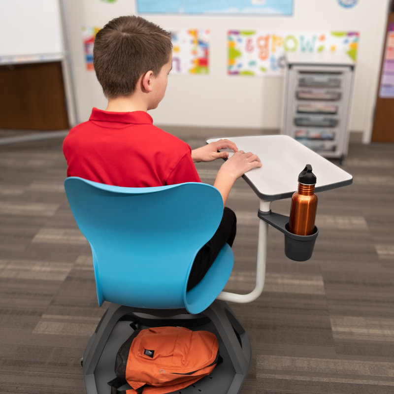 Gray Laminate 35" Swivel Classroom Chair Desk with Storage