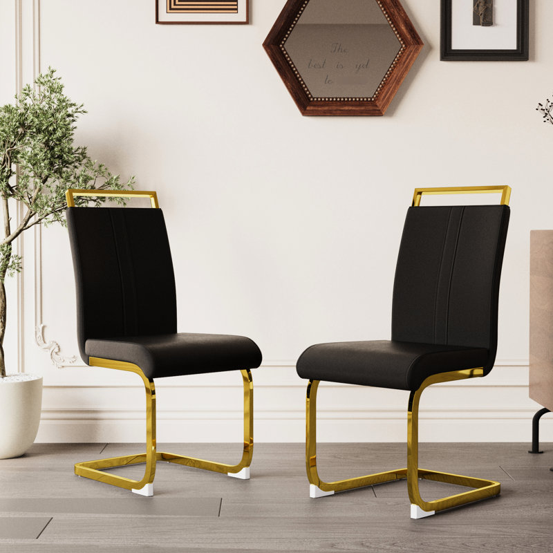 Budd de 2 chaises de salle à manger - Design moderne avec revêtement en similicuir PU et pieds en métal plaqué or pour la cuisine, la chambre, le salon