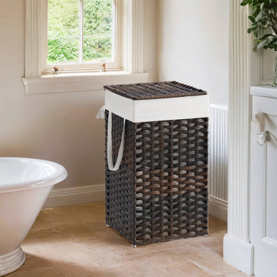 Laundry Hamper With Lid, 17.2 Gallon (65 L) Synthetic Rattan Clothes Laundry Basket With Lid And Handles, Foldable, Removable Liner