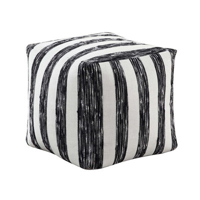 Modern Striped Fabric Upholstered Ottoman Pouf with Non-Slip Base and Durable Bean Bag Fill for Versatile Seating or Footrest Use.