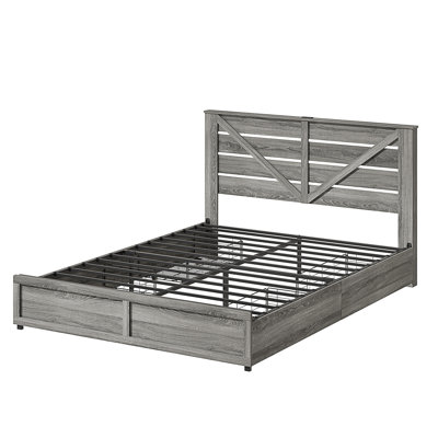 - Base de lit de rangement avec tête de lit (4 tiroirs de rangement sur le corps du lit + éclairage à DEL) - Plateforme de support de matelas en métal antidérapant et sans bruit