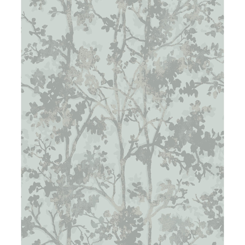 Shimmering Foliage Floral Metallic Wallpaper Roll, Green/Silver