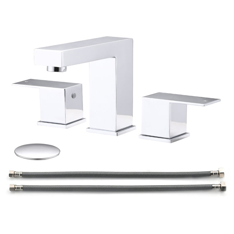 Robinet de salle de bain surdimensionné 8 pouces, 3 trous à fixation sur le comptoir chrome 2 poignées avec bonde escamotable