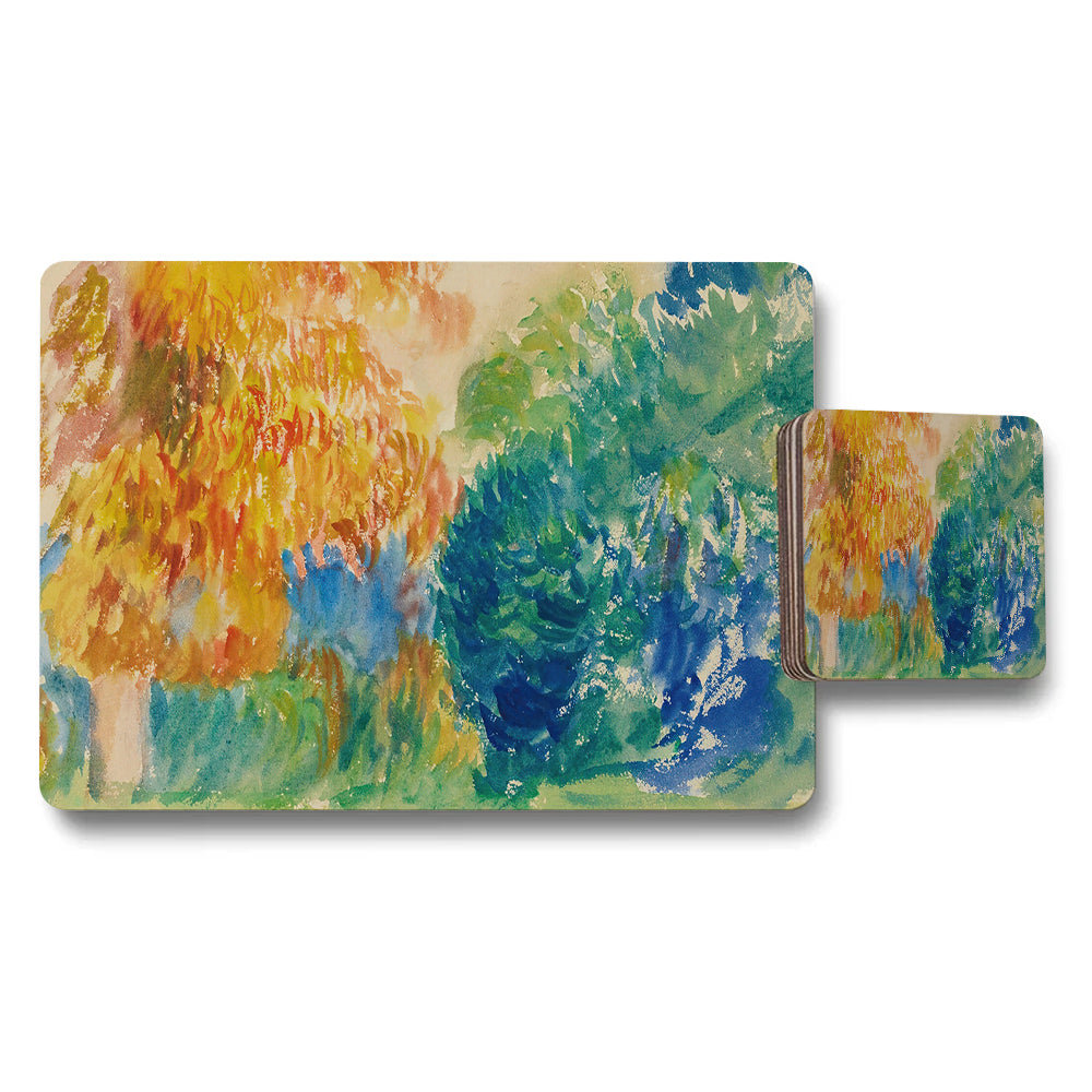 Colorful Abstract Landscape Placemat And Coaster Set