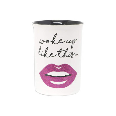 Porte-pinceau de maquillage / organisateur de soins de la peau blanc (réveillé comme ça) Designs mignons pour la brosse à dents, les bijoux, les supports de bureau pour le bureau personnel ou le bureau de cuisine