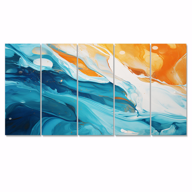 Savala - Encre liquide, art mural abstrait, toile 5 pièces, H 28 po x l 60 po