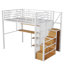 Lit mezzanine double en métal avec garde-robe, bureau, tablettes de rangement, blanc