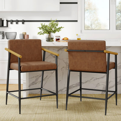 Tabouret de comptoir avec cadre en fer - ensemble de 2 - noir et brun rougeâtre