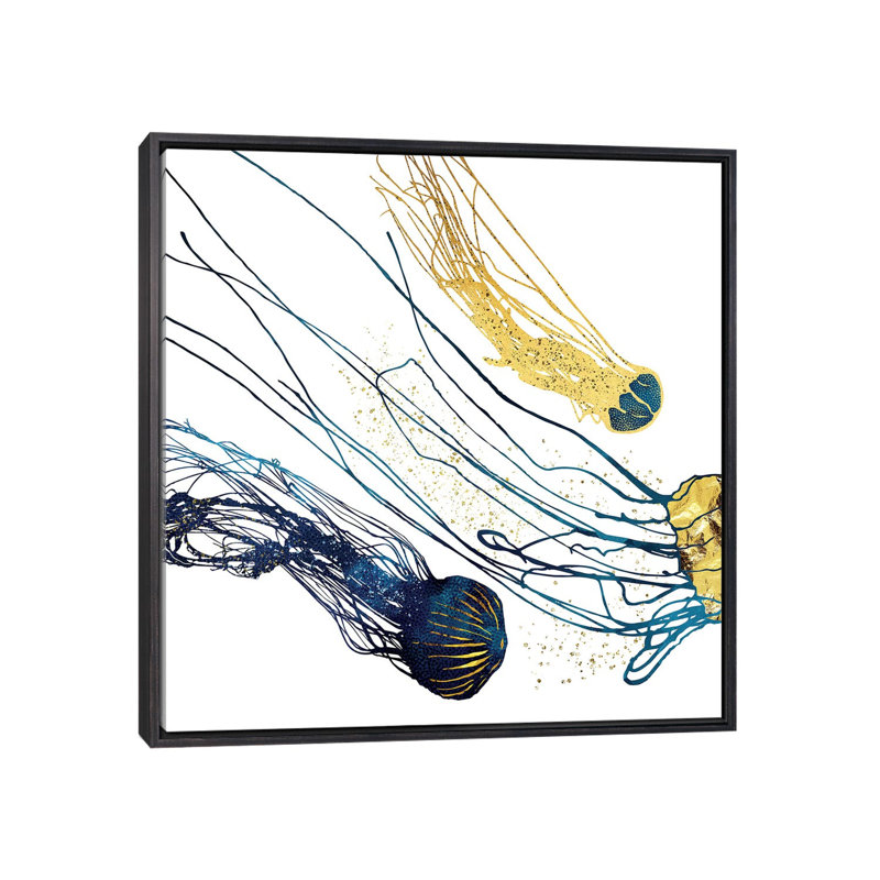 Métallique méduse II - impression d'art graphique, Toile avec cadre noir patiné, Aucun mat, H 26 po x l 26 po x P 1,5 po