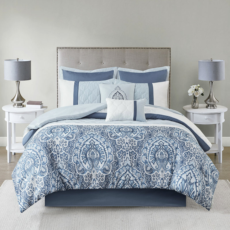 Couette Queen 8 pour lit de chambre - Modèle composé de plusieurs pièces et rembourrage assorti, avec coussins décoratifs
