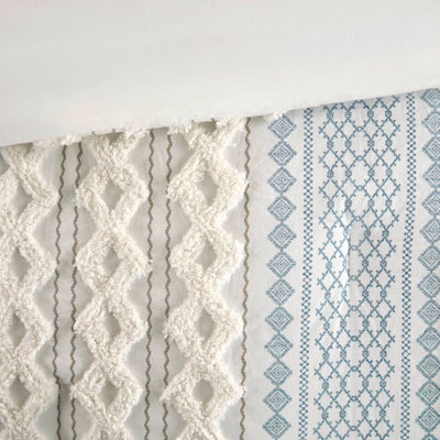 Cotton Printed Comforter Set with Chenille White/Navy Full/Queen