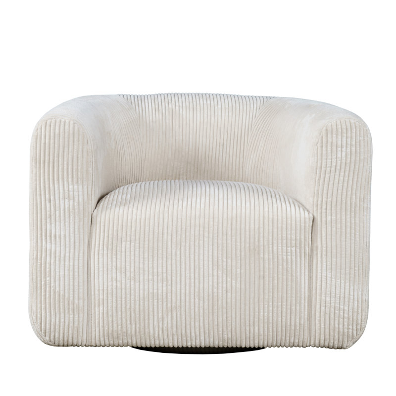 Wakenda Modern Corduroy Upholstered Curved Barrel Swivel Accent Chair, Natural