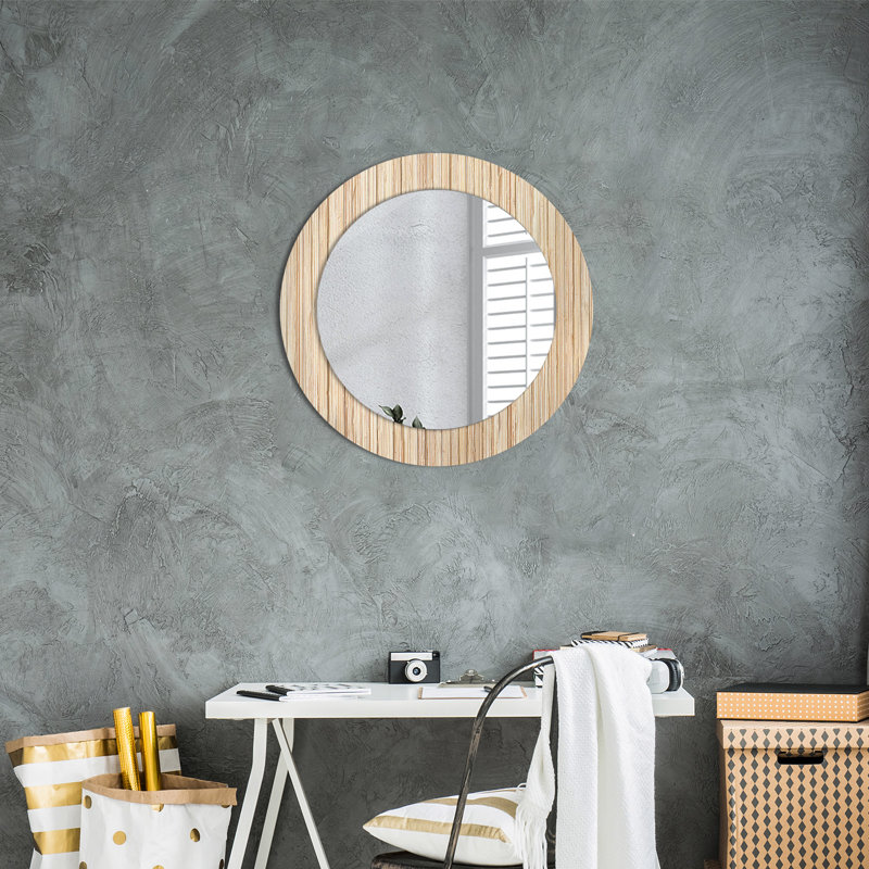 Huldar Glass Flat Wall Mirror, 80cm H x 80cm W, Beige Bamboo Straw