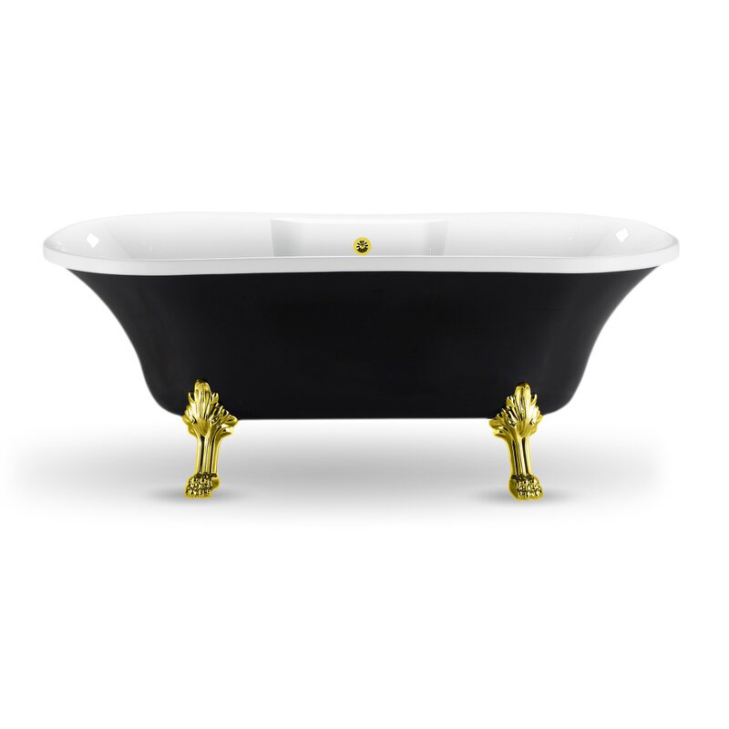 68" Streamline Clawfoot Soaking Acrylic Bathtub, Polished Gold, Polished Gold