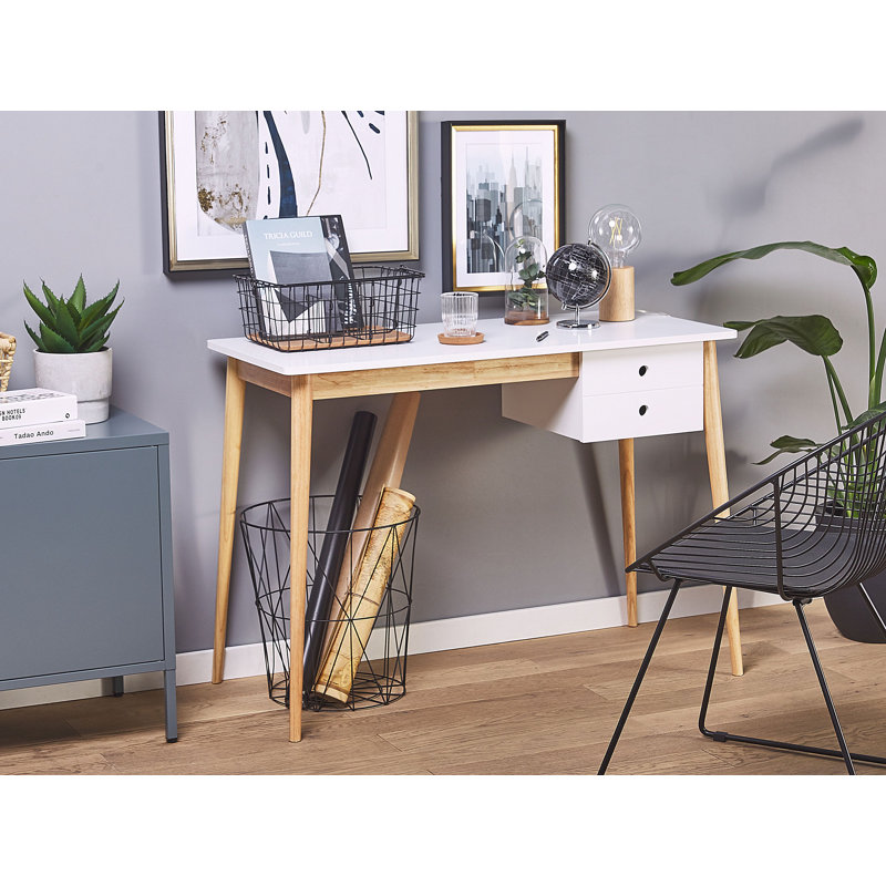 Ned Solid Wood Base Writing Desk, White
