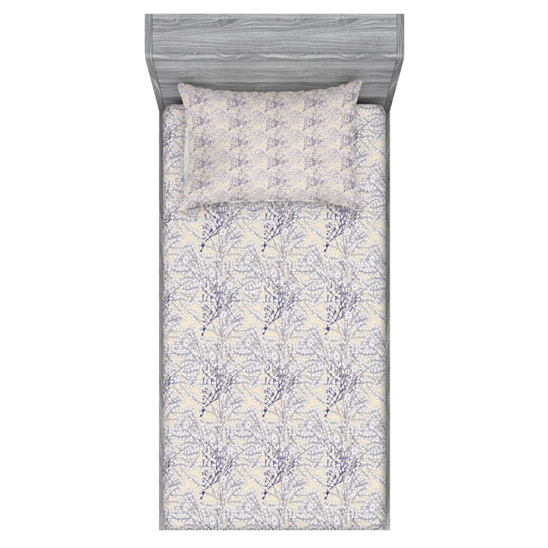 Microfiber Floral Sheet Set, Twin Sheet Set with Fitted Sheet, Leaves Floral