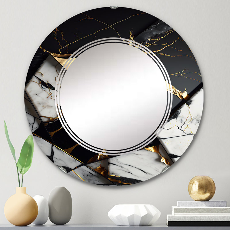 Abstract Geode Gold IV - Abstract Marble Wall Mirror, 24" x 24"