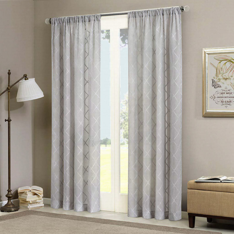 Diamond Sheer Window Curtain Panel(Only 1 Pc Panel), Gray, 50" W x 95" L