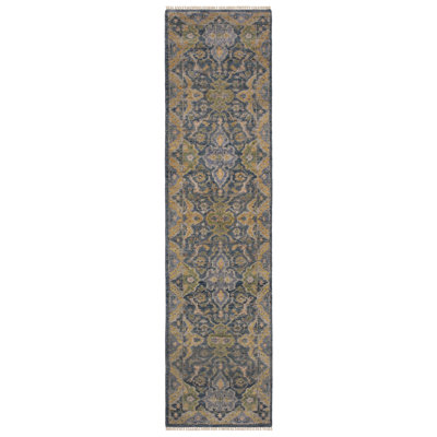 Tapis traditionnel bleu / vert en laine fabriqué à la main Gowen
