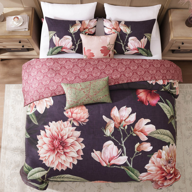 Ensemble d'édredon réversible 5 pièces Bebejan Blush Serenade, Édredon de grand lit + 4 pièces additionnelles