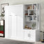 Lit escamotable double avec tablettes de rangement et amp; Armoire (blanc), aucun sommier requis, soutien solide