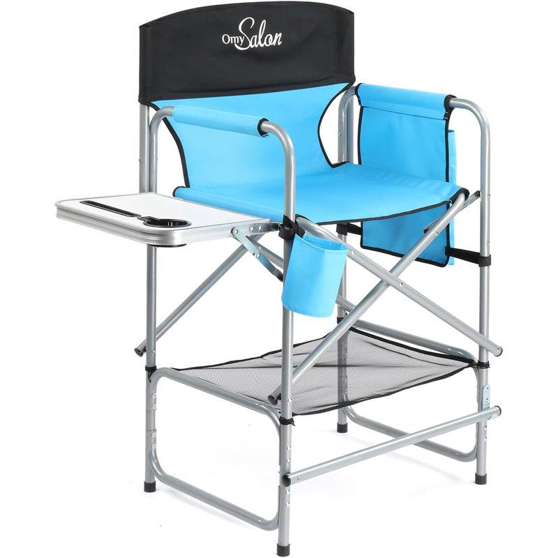 42" Portable Folding Director Chair With Retractable Side Table