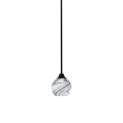 Paramount Stem Hung Pendant Shown In Matte Black Finish With 5.75" Onyx Swirl Glass