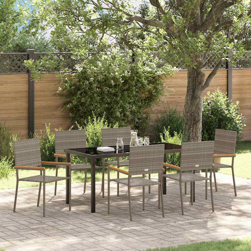 7 Piece Garden Dining Set Poly Rattan, Grey