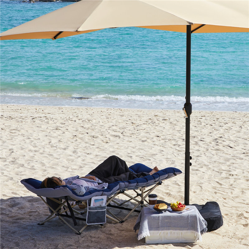 Folding Camping Cot with Mat for Adults, Grey/Blue