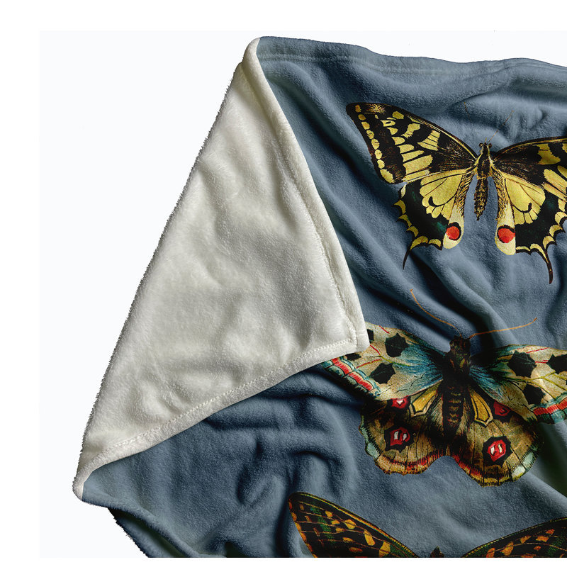 Butterflies Spring Throw Blanket, 60" W x 80" L, Dusty Smoke Blue
