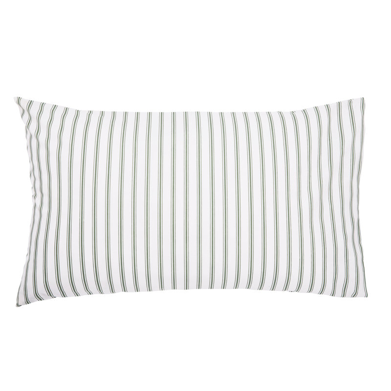 Ticking Stripe Cotton Duvet Cover Set, Double Duvet Cover Set + 2 Pillowcases, Green