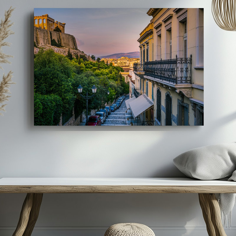 Toile perchée majestueusement au sommet d'une colline embrassée par le soleil, l'Acropole, Athènes, Grèce, H 9 po x l 12 po