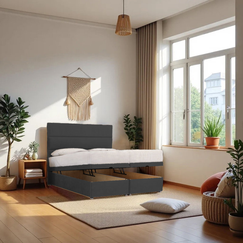 Upholstered Divan Bed with Mattress, Charcoal, Small Single (2'6)