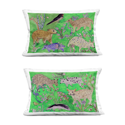 Quirky Meadow Menagerie Animals 2 Piece Decorative Printed Throw Pillow Set design by Melissa Wang