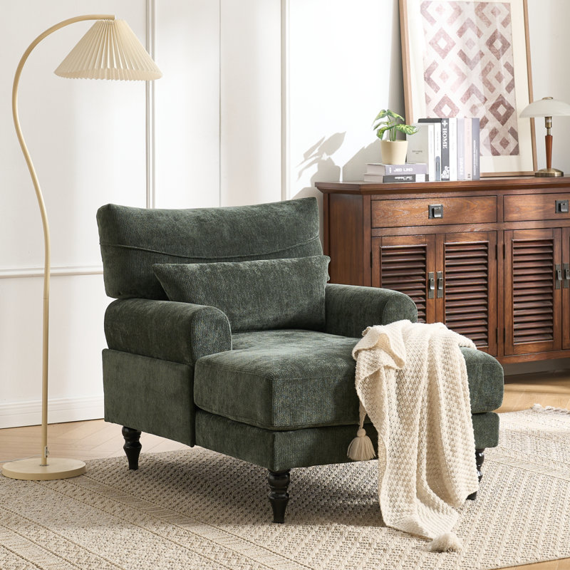 52"l Upholstered Chenille Lounge Chaise Chair, Green