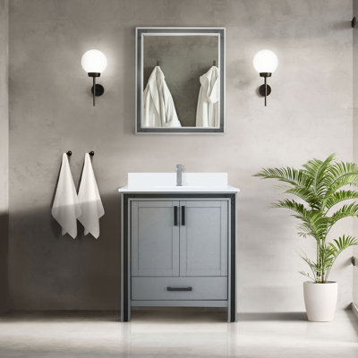 Dark Grey Bath Vanity 30 In. X 22 With 28 Mirror & Expandable Storage Cabinet Functional Area