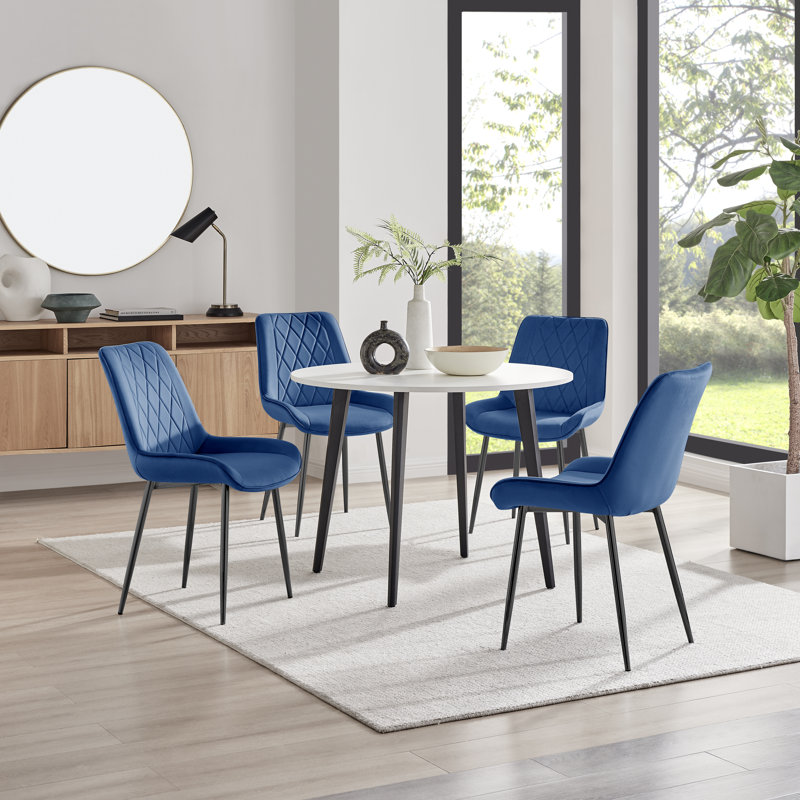 Betsab 4 - Person Dining Set, White/Black, Navy